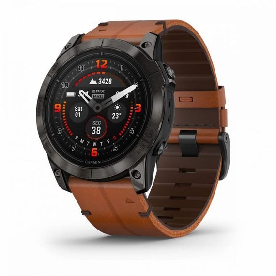 Garmin Epix Pro Gen 2 Sapphire 51 мм — титановые умные часы с кожаным ремешком