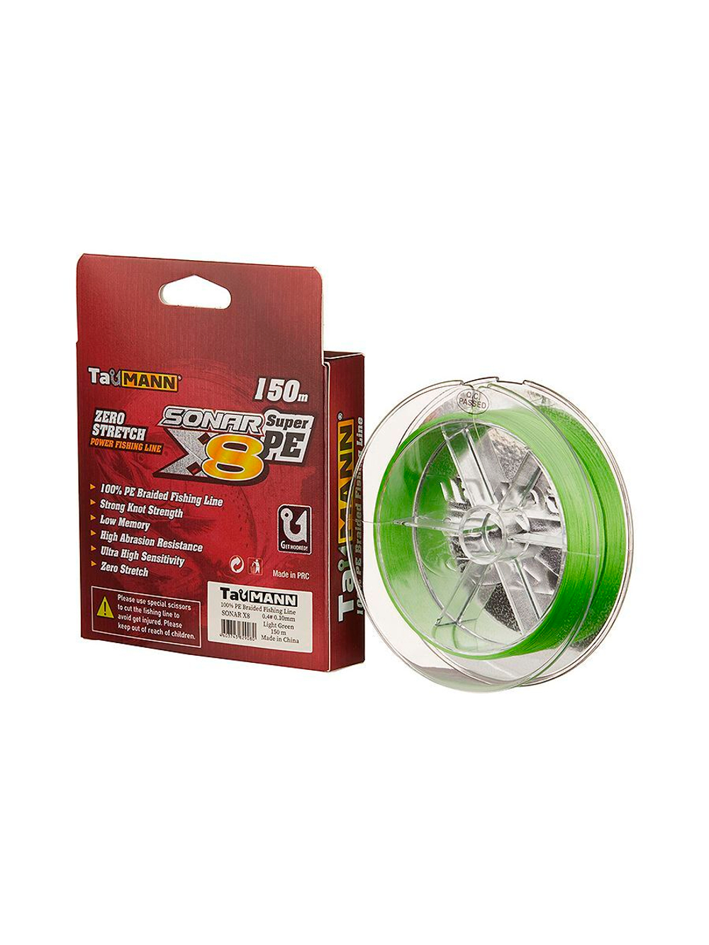 Плетеный шнур для рыбалки TauMANN Sonar PE X8 150m #0.4 (0.10mm) Light Green