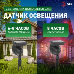 Уличный проектор ЭРА ERAPR024-01 на солнечной батарее пластик 34 см | Садовые декоративные светильники