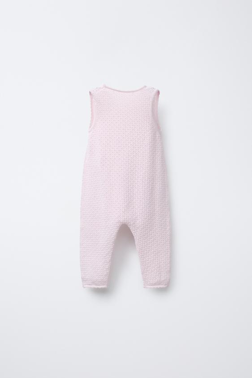 ZARA ТРИКОТАЖНЫЙ КОМБИНЕЗОН С АЖУРНЫМ УЗОРОМ, РОЗОВЫЙ