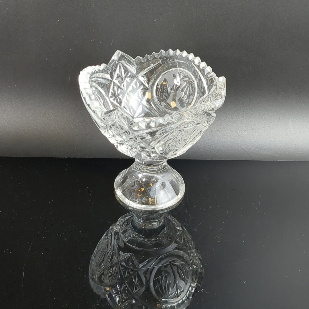 Креманка хрустальная с декором, цветы, алмазная грань, СССР винтаж 1970-1990 гг