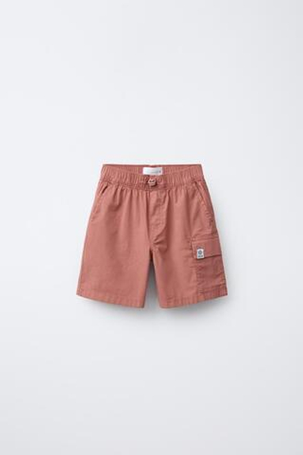 ZARA ШОРТЫ КАРГО ИЗ ПОПЛИНА, КОРАЛЛОВО-КРАСНЫЙ