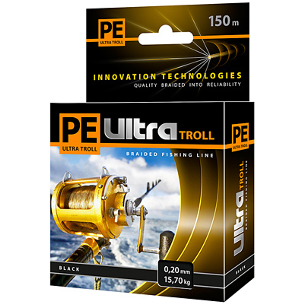 Плетеный шнур PE ULTRA TROLL Black 0,20mm в размотке 150m, цвет черный