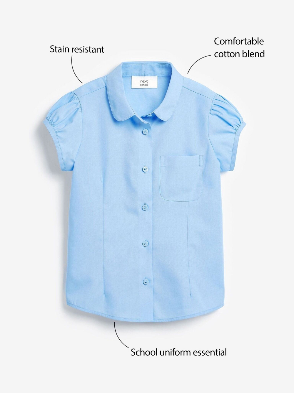 Блуза с коротким рукавом школьная для девочки Next 621-395, Голубой