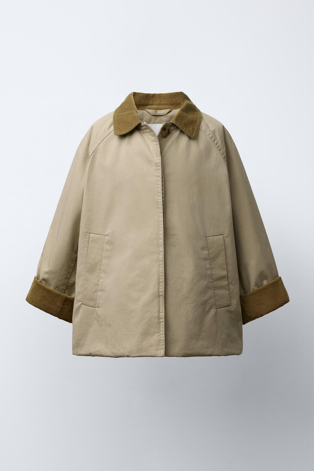 ZARA ТРЕНЧ С ВЕЛЬВЕТОВЫМ ВОРОТНИКОМ, БЕЖЕВЫЙ