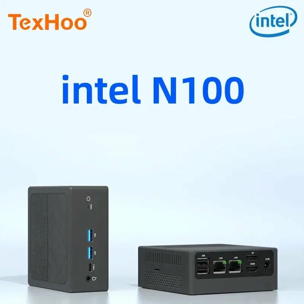 Мини-ПК TexHoo Intel N100 двухдиапазонный WiFi5 BT4.2 HDMI DP, 2хLAN, 8G DDR4 512G NVMe