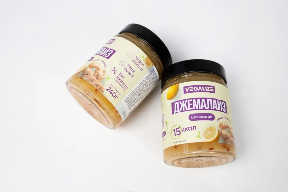 Джем 3 шт, Джемалайз VEGALIZE 3 шт, Лимон-имбирь, без сахара, низкокалорийный, фитнес-продукт, для похудения, постный