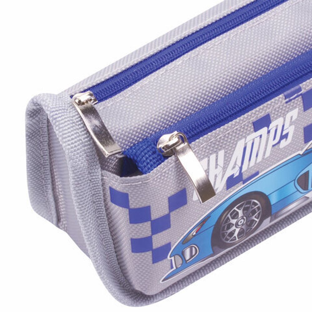Пенал ЮНЛАНДИЯ для мальчиков, 2 отделения, мягкий, "Машина", серый, 21х6х9 см, 228983