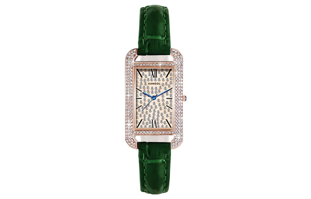 KANGOL Quartz Movement Genuine Leather Strap Watch Women"s Watch Gold Dial