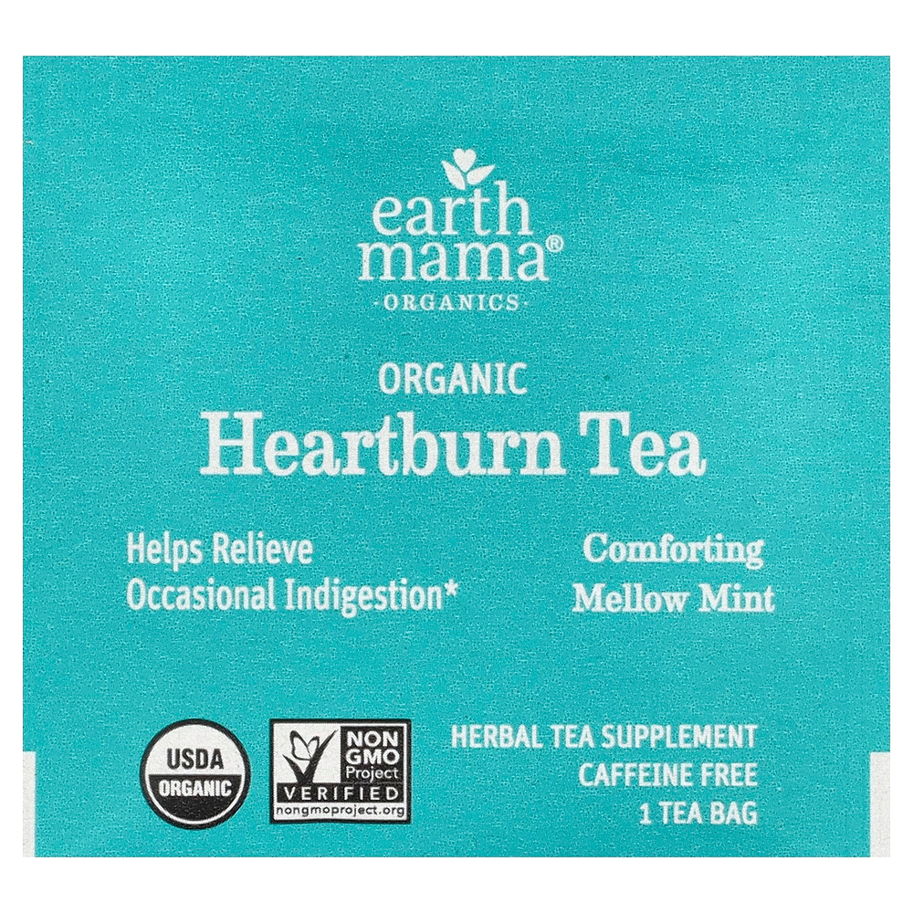 Earth Mama, Organics, органический чай от изжоги, успокаивающая мята, без кофеина, 16 чайных пакетиков, 27,2 г (0,96 унции)