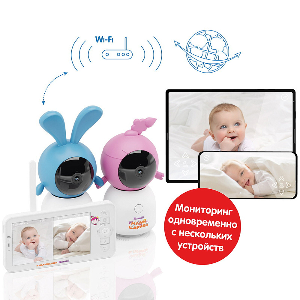 Видеоняня Ramili Baby RV100X2NUSHAKROSH Нюша и Крошик, Малышарики, с креплениями