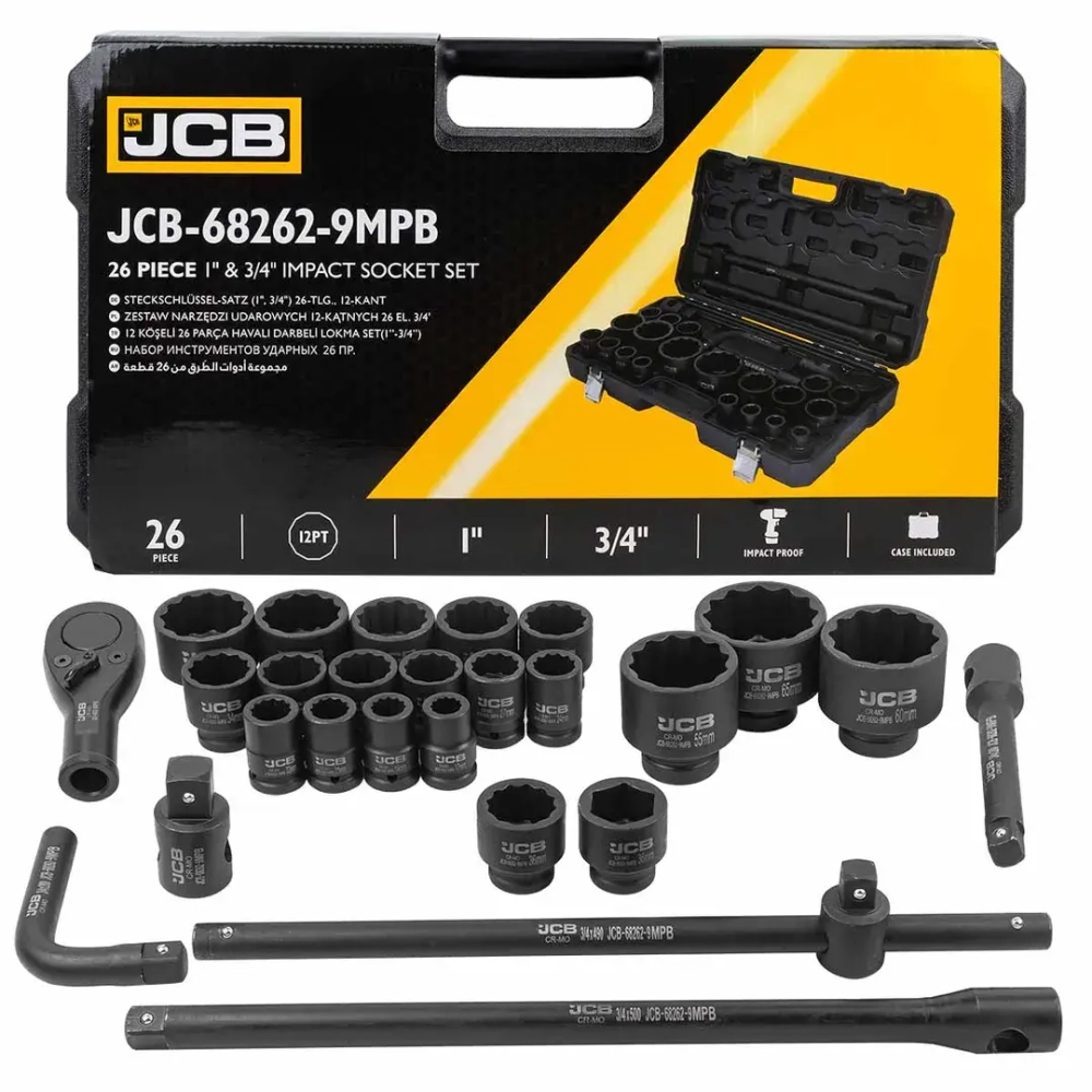 Набор инструментов ударных 26пр, 3/4'', 1''(12гр.) JCB JCB-68262-9MPB