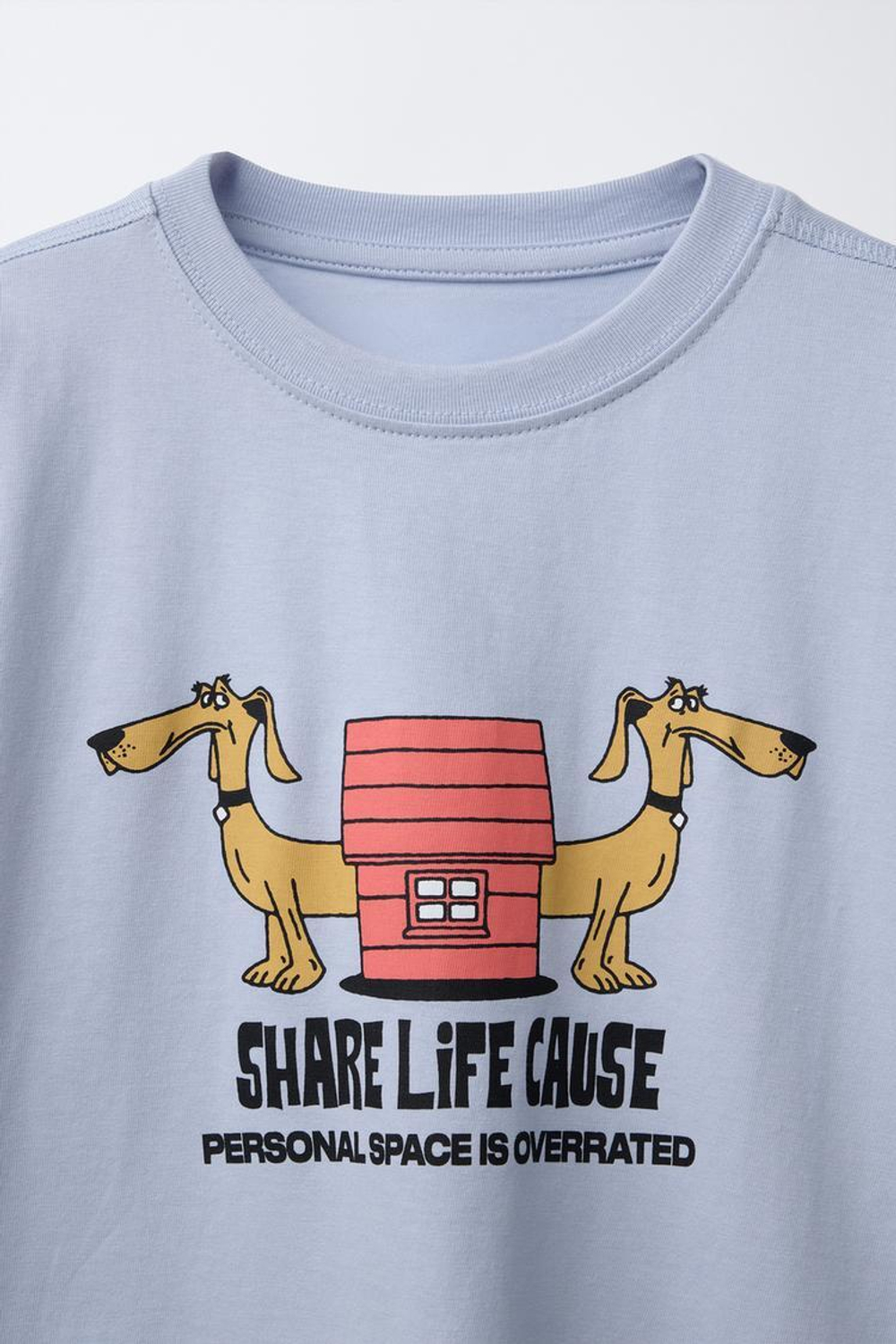 ZARA ФУТБОЛКА С ПРИНТОМ «СОБАКА», ВЫЦВЕТШИЙ СИНИЙ