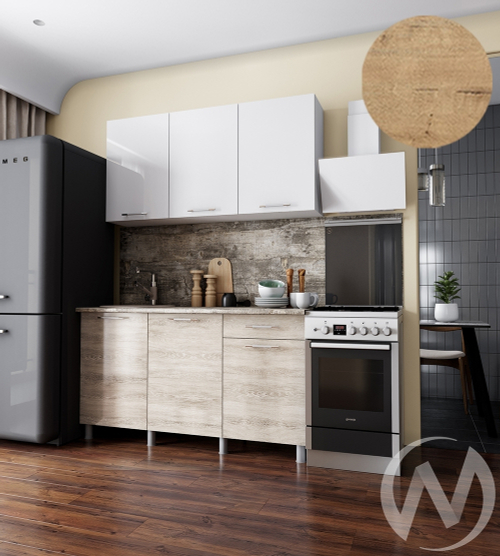 Кухня Нора 1.5м (корпус белый/белый; дуб шале светлый) 38мм дуб бунратти