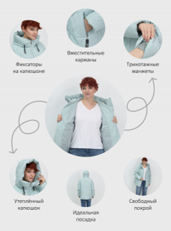 Куртка женская демисезонная с капюшоном бирюзового цвета 1140Br