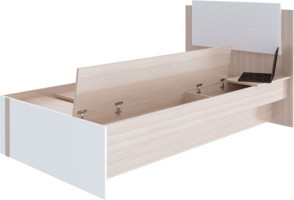 Кровать односпальная 80х200 с бельевым ящиком выкатная Ясень шимо светлый/Белый