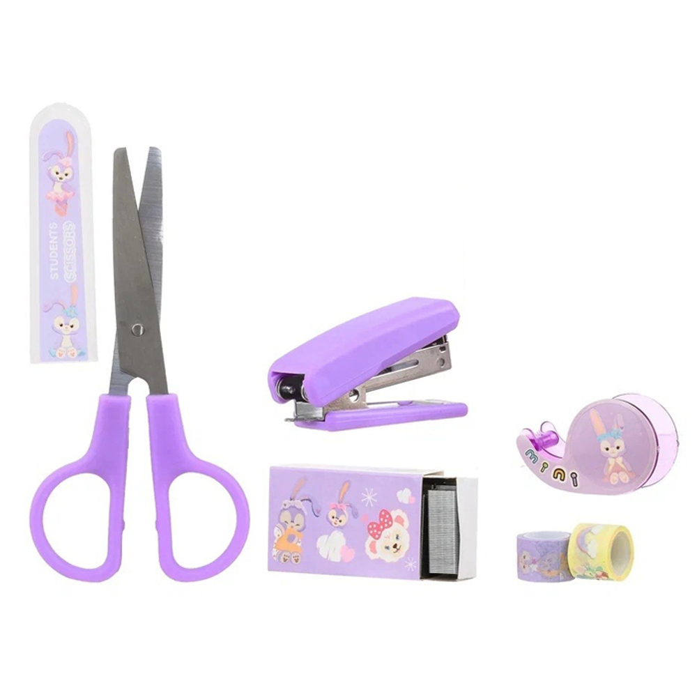 Канцелярский набор Basir с ножницами, степлером, скобами и скотчем, серия "Заяц и друзья", 2 цвета ассорти