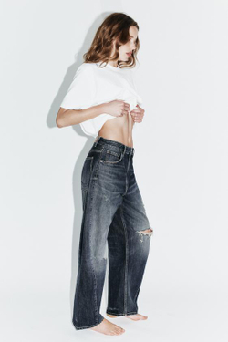 ZARA ДЖИНСЫ TRF BAGGY BALLOON СО СРЕДНЕЙ ПОСАДКОЙ, СИНИЙ