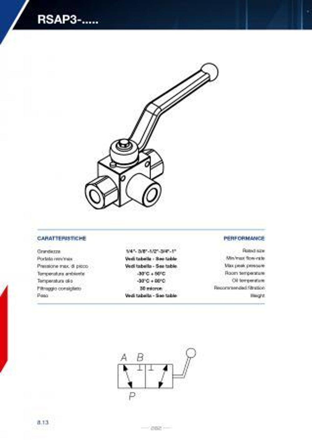 Гидравлический трехходовой кран шаровый 003.454.F00 1" для высокого давления трехлинейный двухпозиционный
