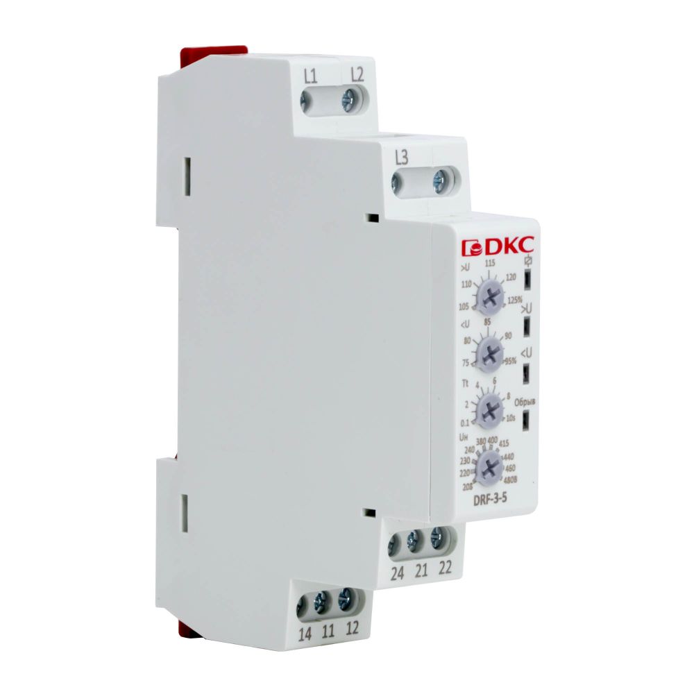 Реле контроля фаз, 3 фазы + N, тип DRF, контроль напряжения, контроль обрыва фаз, конфигурация контакта 2CO, 120-277В
