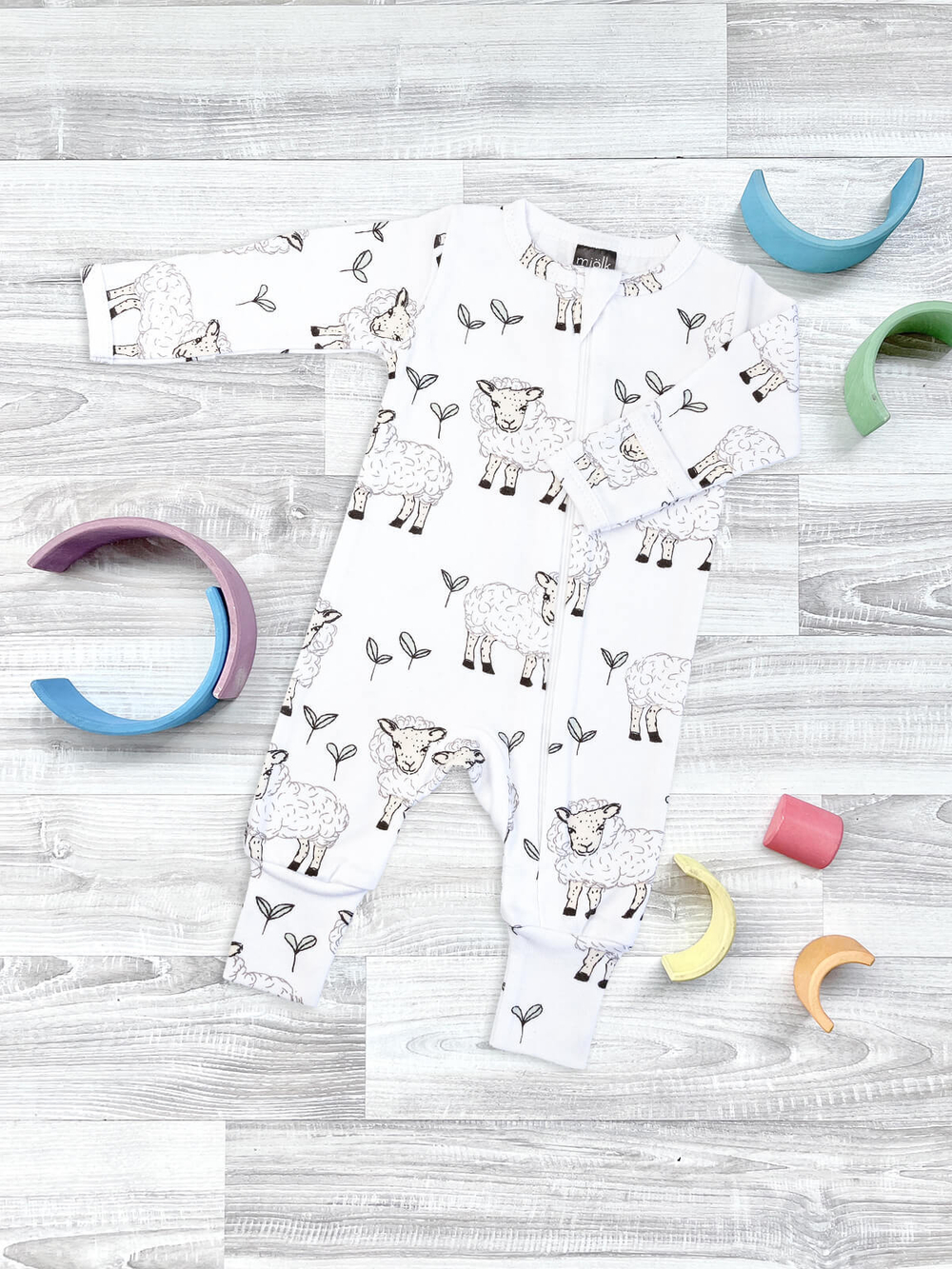 Комбинезон Mjölk Sleep and Play Овечки, на манжетах, уценка