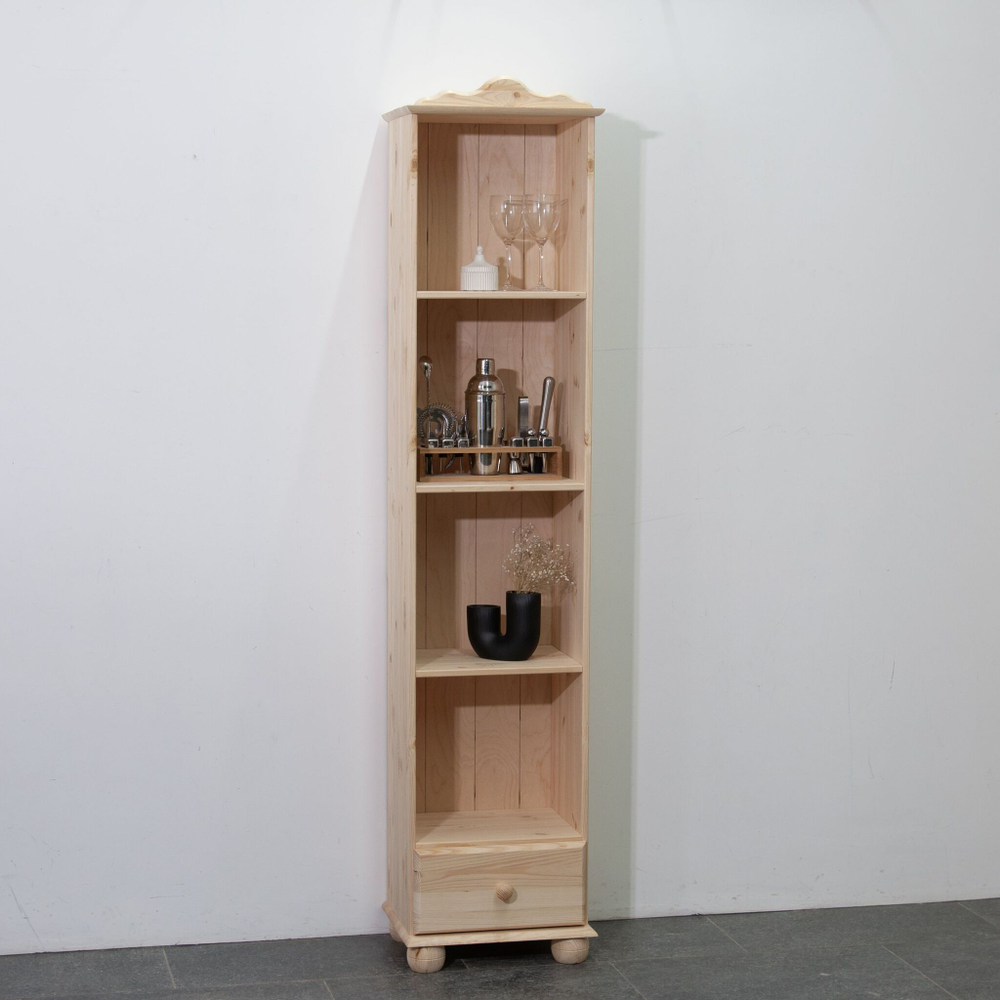 Стеллаж 3 полки Бритта из сосны, с ящиком, 40х32х182