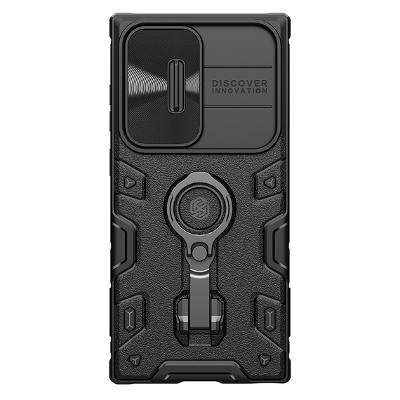 Чехол с поддержкой беспроводной зарядки от Nillkin CamShield Armor Pro Magnetic для Samsung Galaxy S23 Ultra, с поворотным кольцом и защитной шторкой для камеры