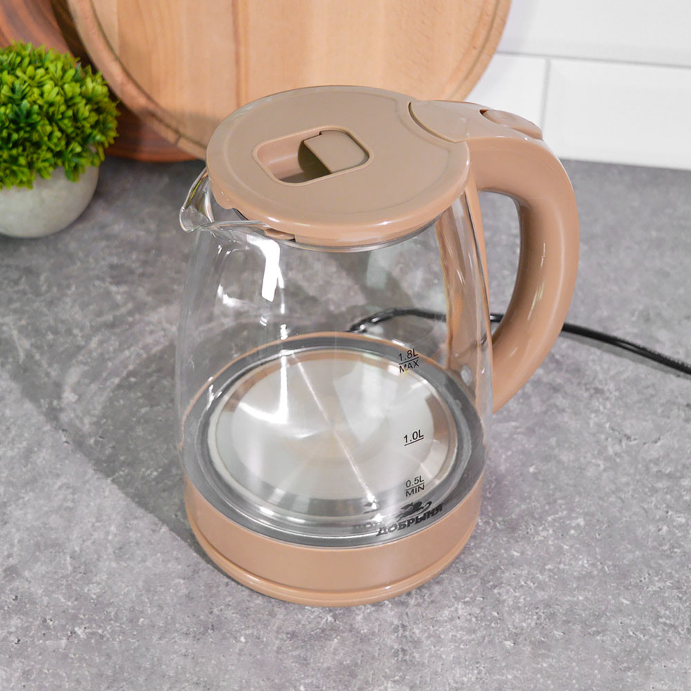 Чайник электрический 1,8л "Добрыня DO-1254В" 1800Вт стекло, бежевый