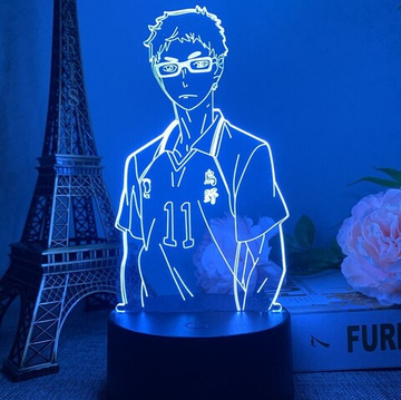 Акриловый светильник на черной подставке "Волейбол - Цукишима"