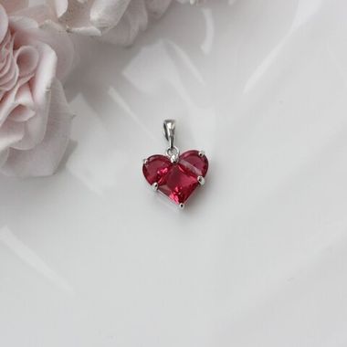 Подвеска Сердце с рубиново-красным фианитом, 14 мм, родий, П258