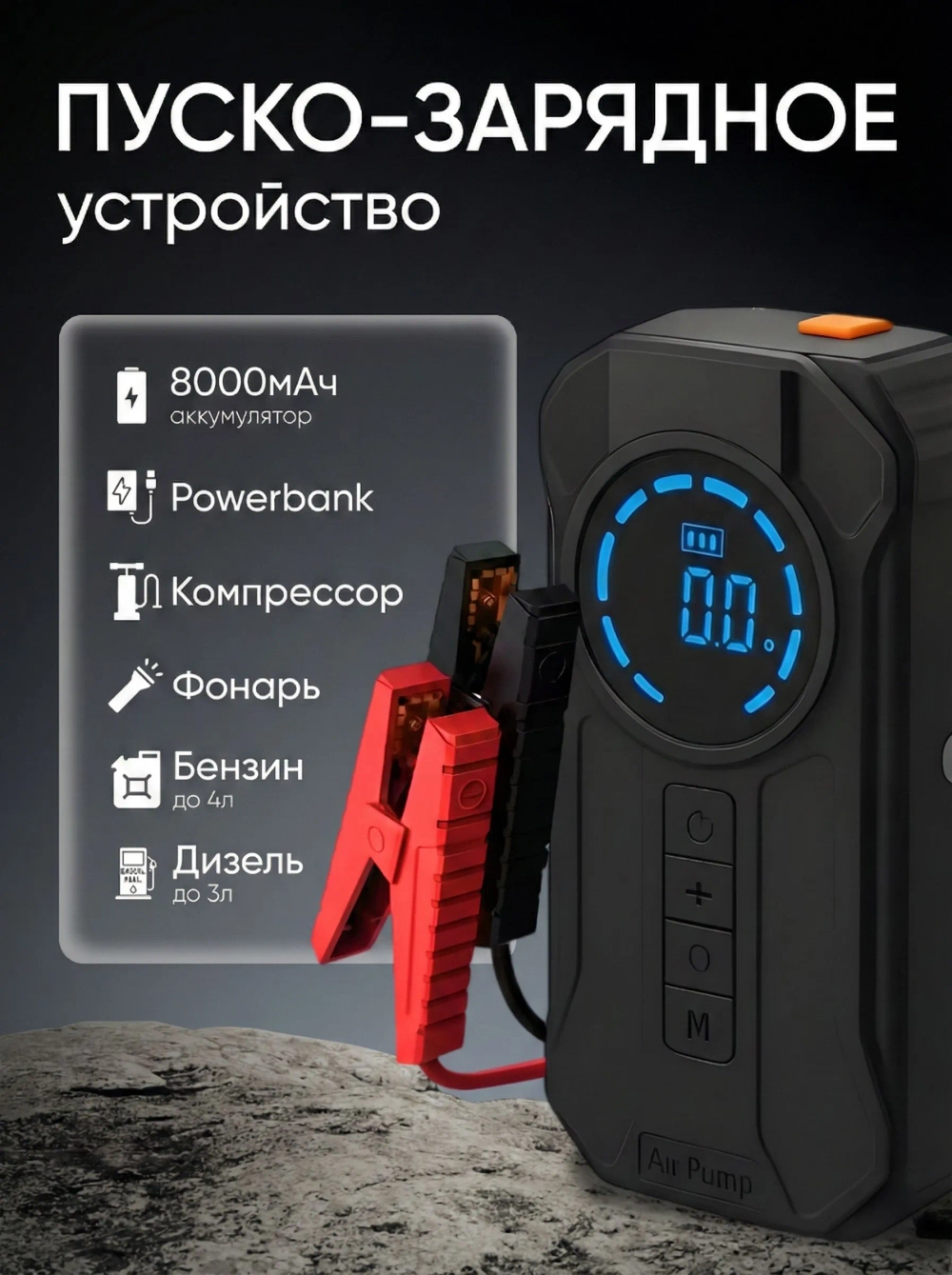 Пусковое устройство для автомобиля с компрессором