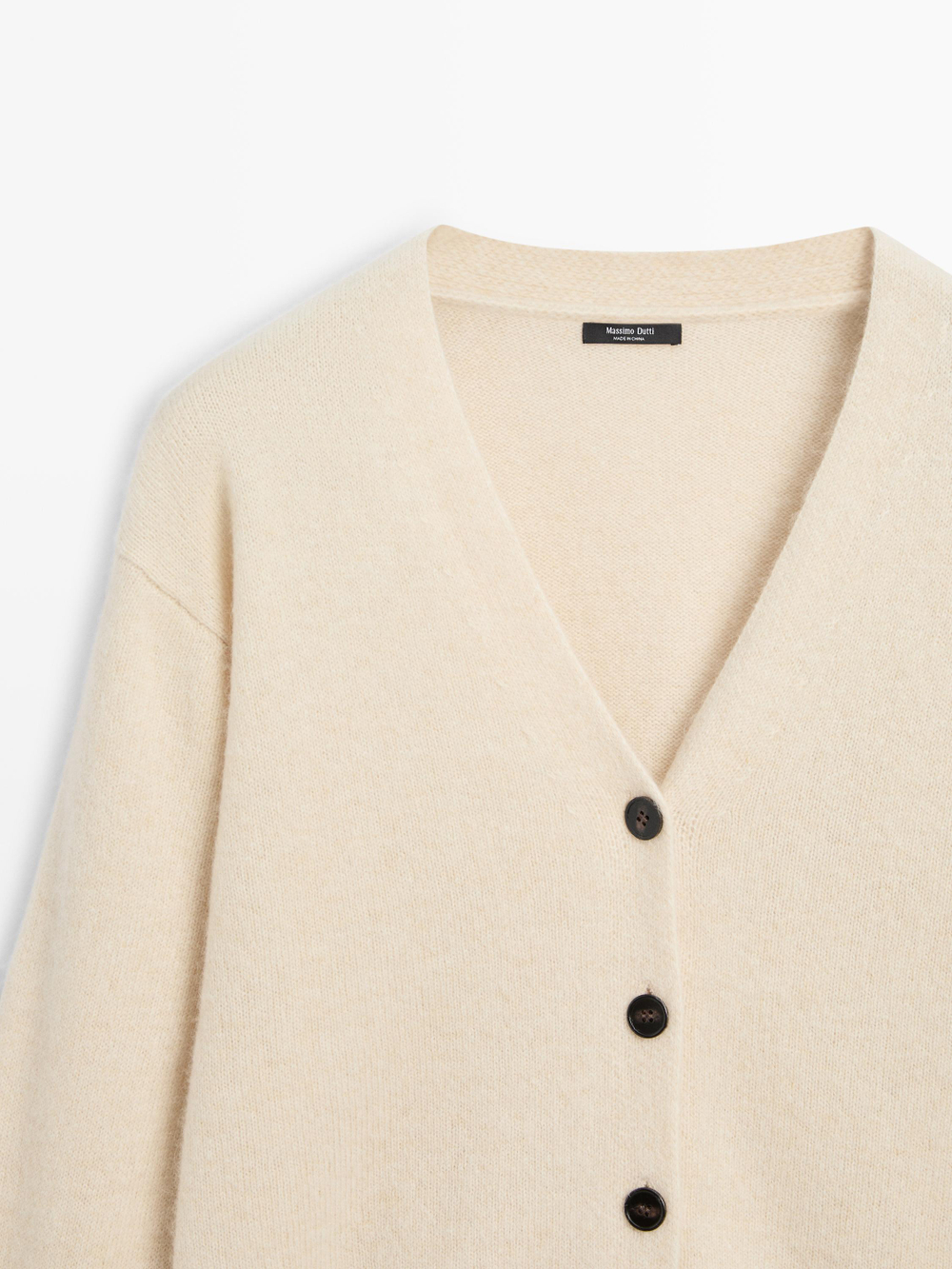 Massimo Dutti Кардиган с V-образным вырезом из шерсти и альпаки, ванильный