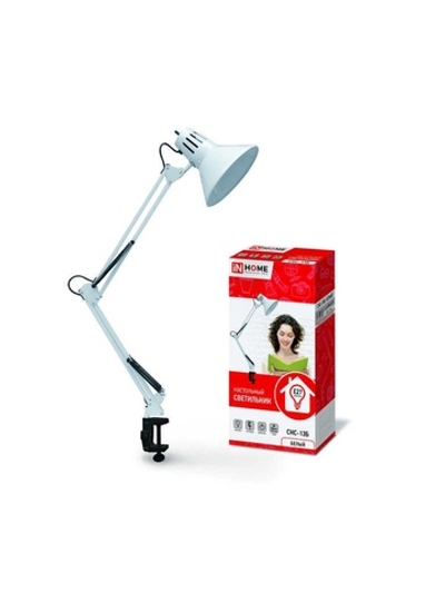 Светильник настольный СНС 13Б 60Вт E27 230В под лампу на струбцине бел. (кор.) IN HOME 4690612012728
