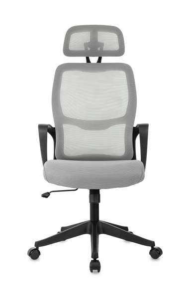 Кресло руководителя Бюрократ Wise серый сетка/ткань с подголов. крестов. пластик