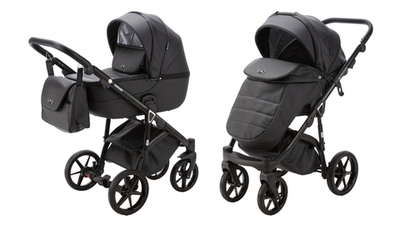 Детская универсальная коляска Adamex BIBIONE Deluxe SA-2 (2в1) - Черная эко-кожа