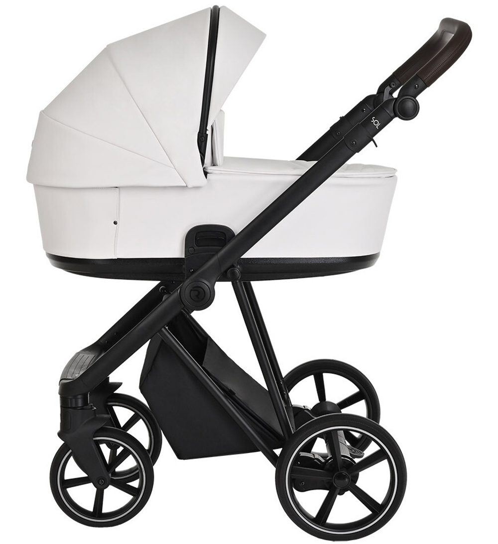 Детская коляска Roan Sol Кожа 2 в 1 RSL/2024 White/Black/руч.Тем.коричневый