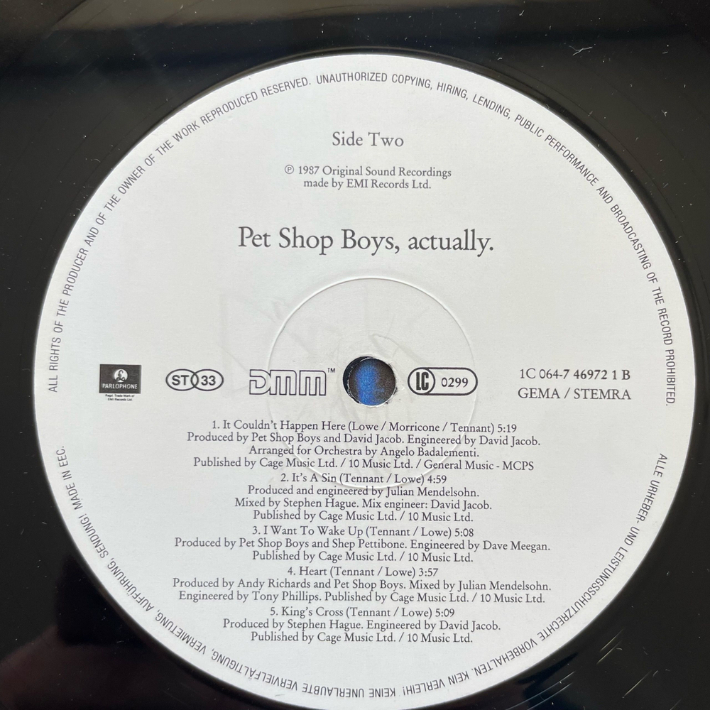 Винтажная виниловая пластинка LP Pet Shop Boys Actually (Германия 1987)