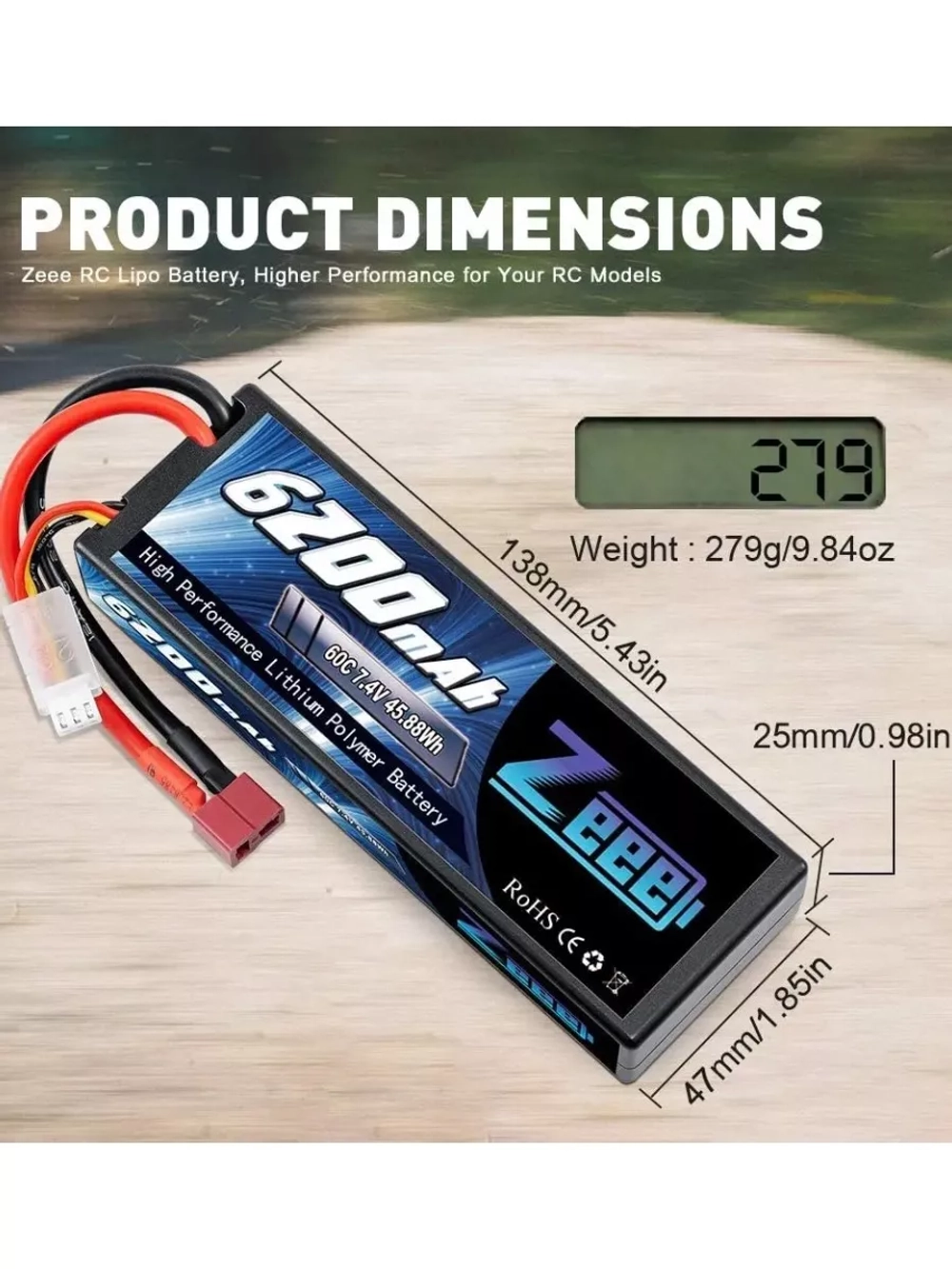 Аккумулятор для радиоуправляемой машинки Li-Po 7.4V 6200mAh