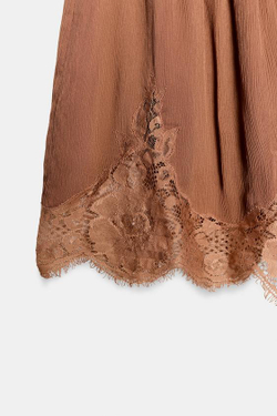 ZARA КРУЖЕВНЫЕ ШОРТЫ — ZW COLLECTION, ЧЕРЕПИЧНЫЙ