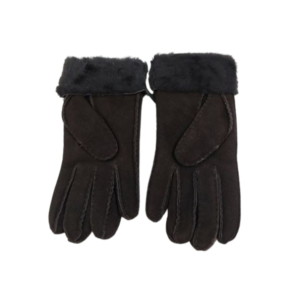 Женские Меховые Перчатки Ugg Шоколадные Замшевые (05)