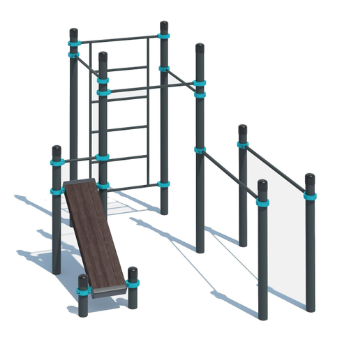 Воркаут комплекс 3 турника, шведская стенка, брусья и наклонная скамья - Кенгуру Стандарт