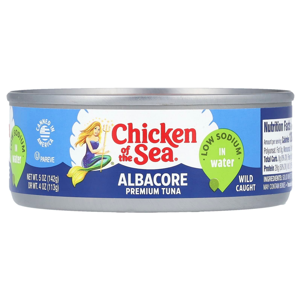 Chicken of the Sea, Albacore, премиальный тунец в воде, с низким содержанием натрия, 142 г (5 унций)