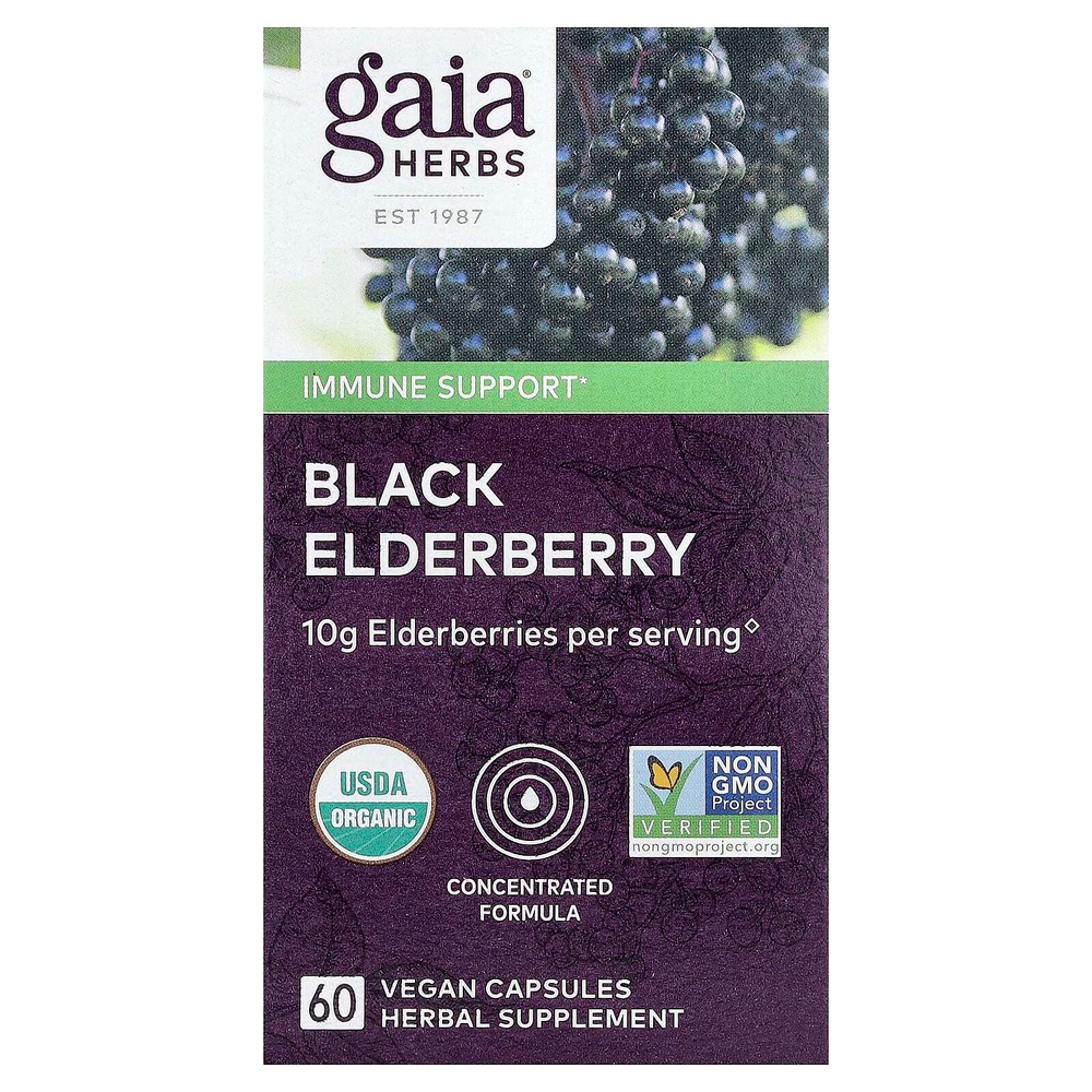 Gaia Herbs, черная бузина, 60 веганских капсул