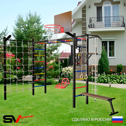 Уличная шведская стенка Sv Sport рукоход с комплектом турник прямой У5425К (Турник/Брусья/Скамья/Со спинкой/Щит баскет/Кронш бокс/Канат/кольца/лестница/Сетка)
