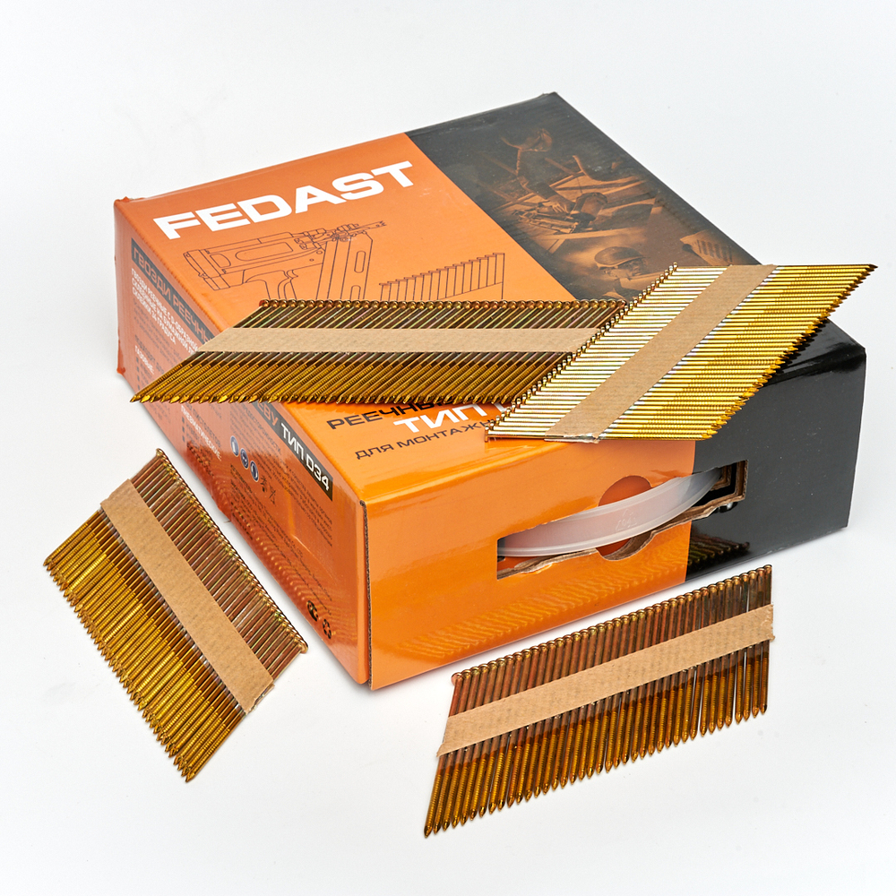 Реечные гвозди по дереву тип D34 (3,05х75, RIEG гальв. кольц. накат., 2000 шт/уп) FEDAST