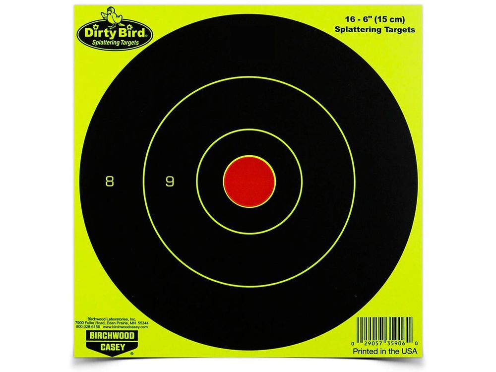 Мишень самоклеящаяся осыпающаяся Birchwood Dirty Bird Yellow Bull&#39;s-eye Target, 6&quot;, 16шт. (12шт./уп.)