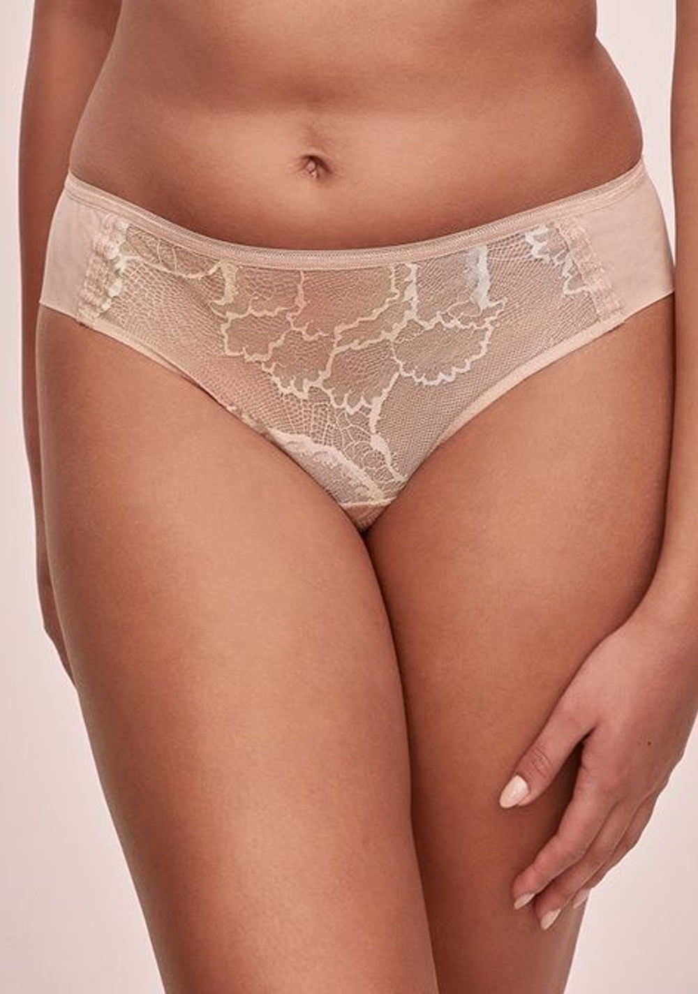 Трусики-бразилиана Loretto из двухцветного кружева (Размер: 44) (Цвет: персиковый)