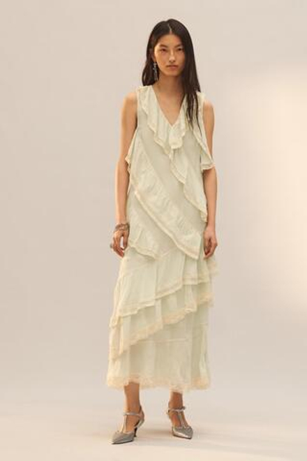 ZARA ПЛАТЬЕ С КРУЖЕВОМ И ОБОРКАМИ - LIMITED EDITION, СВЕТЛО-ЗЕЛЕНЫЙ