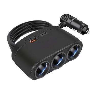 Разветвитель прикуривателя WALKER WSC-21, 80Вт, 3 разъема + 1 USB (2.1А) , 1 Type-C, c индикатором