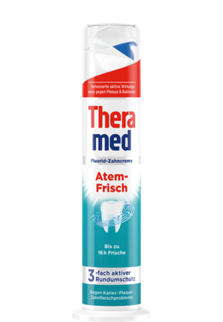 Зубная паста Theramed Atem-Frisch, устраняет неприятный запах из рта, с дозатором, 100 мл